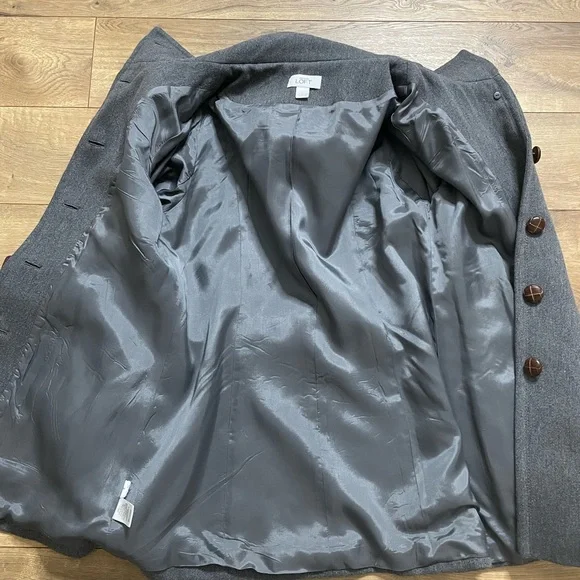 LOFT Charcoal Wool blend Belted Trench Coat size 8 - Picture 7 of 15